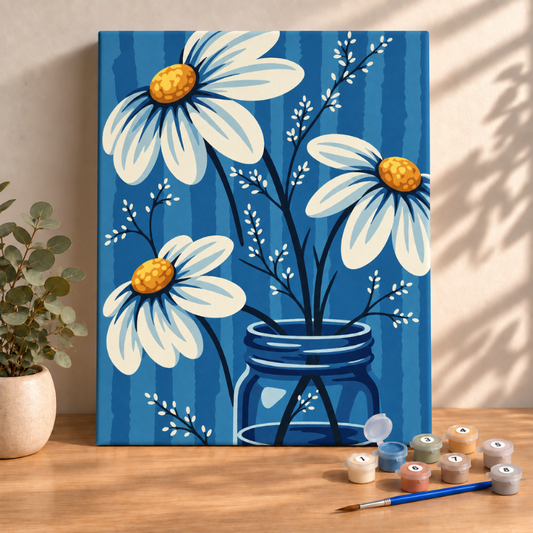 Sayılarla Boyama Ahşap Çerçeveli Kasnaklı Tuval Seti Fırça Boya Dahil Çıtalı 40x50 Cm