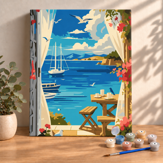 Sayılarla Boyama Ahşap Çerçeveli Kasnaklı Tuval Seti Fırça Boya Dahil Çıtalı 40x50 Cm
