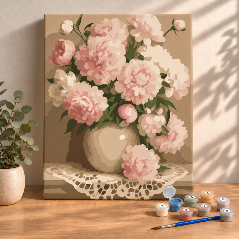 Sayılarla Boyama Ahşap Çerçeveli Kasnaklı Tuval Seti Fırça Boya Dahil Çıtalı 40x50 Cm