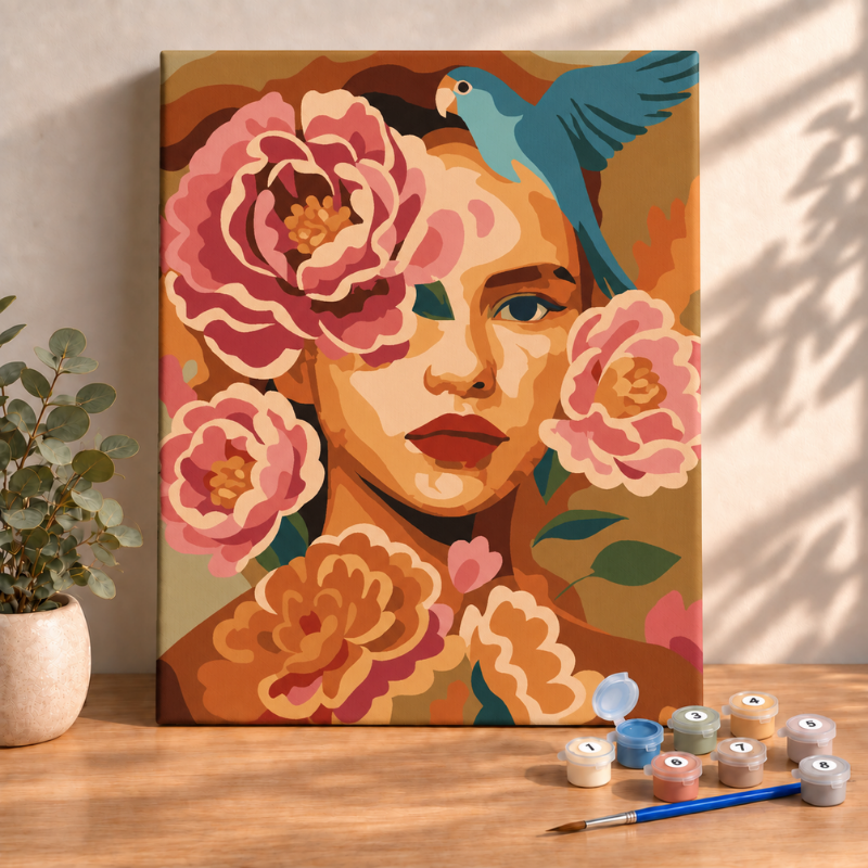 Sayılarla Boyama Ahşap Çerçeveli Kasnaklı Tuval Seti Fırça Boya Dahil Çıtalı 40x50 Cm