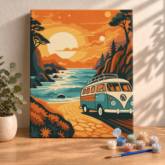 Sayılarla Boyama Ahşap Çerçeveli Kasnaklı Tuval Seti Fırça Boya Dahil Çıtalı 40x50 Cm