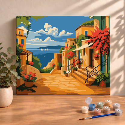 Sayılarla Boyama Ahşap Çerçeveli Kasnaklı Tuval Seti Fırça Boya Dahil Çıtalı 40x50 Cm