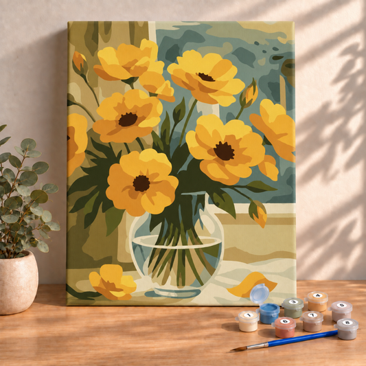 Sayılarla Boyama Ahşap Çerçeveli Kasnaklı Tuval Seti Fırça Boya Dahil Çıtalı 40x50 Cm