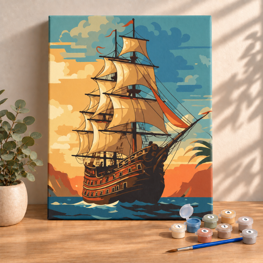 Sayılarla Boyama Ahşap Çerçeveli Kasnaklı Tuval Seti Fırça Boya Dahil Çıtalı 40x50 Cm