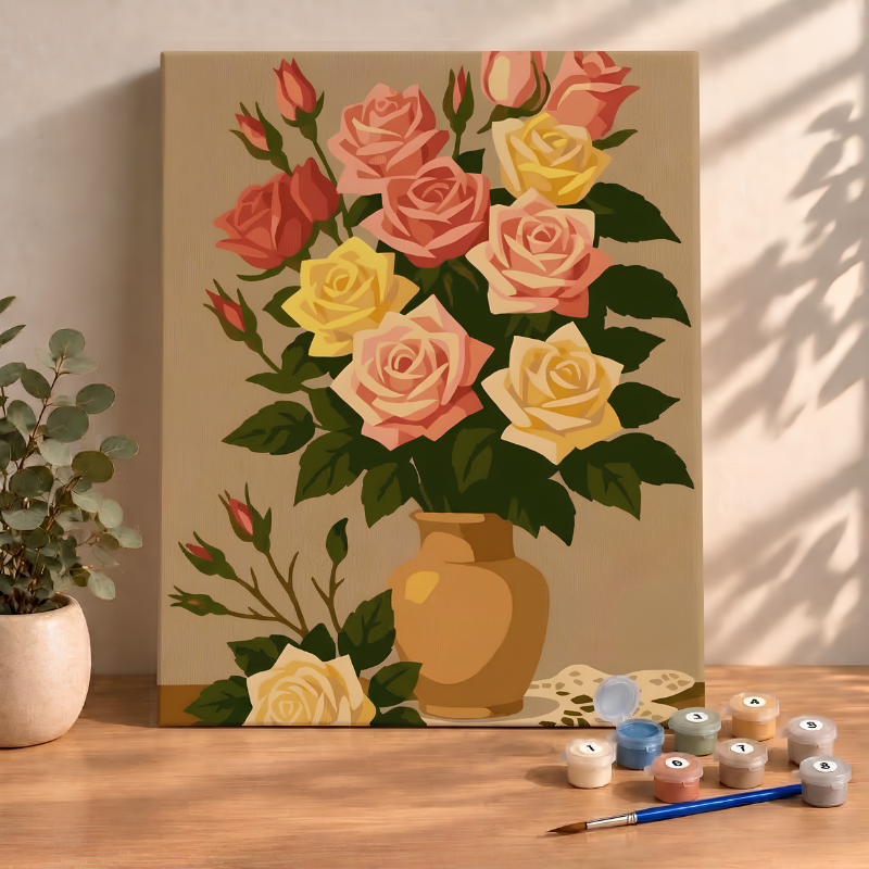 Sayılarla Boyama Ahşap Çerçeveli Kasnaklı Tuval Seti Fırça Boya Dahil Çıtalı 40x50 Cm