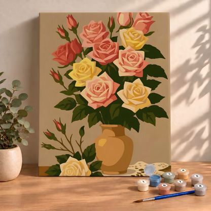 Sayılarla Boyama Ahşap Çerçeveli Kasnaklı Tuval Seti Fırça Boya Dahil Çıtalı 40x50 Cm