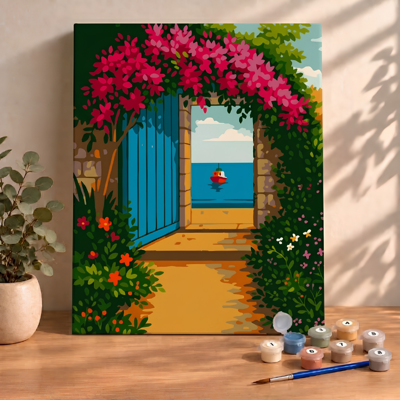 Sayılarla Boyama Ahşap Çerçeveli Kasnaklı Tuval Seti Fırça Boya Dahil Çıtalı 40x50 Cm