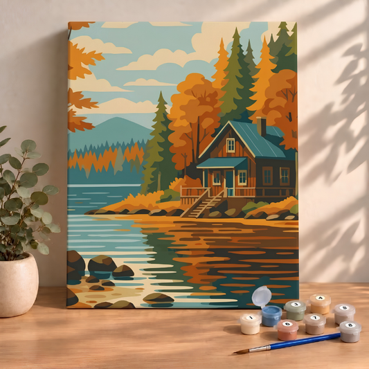 Sayılarla Boyama Ahşap Çerçeveli Kasnaklı Tuval Seti Fırça Boya Dahil Çıtalı 40x50 Cm