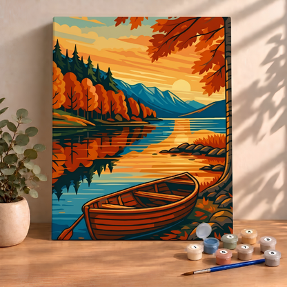 Sayılarla Boyama Ahşap Çerçeveli Kasnaklı Tuval Seti Fırça Boya Dahil Çıtalı 40x50 Cm