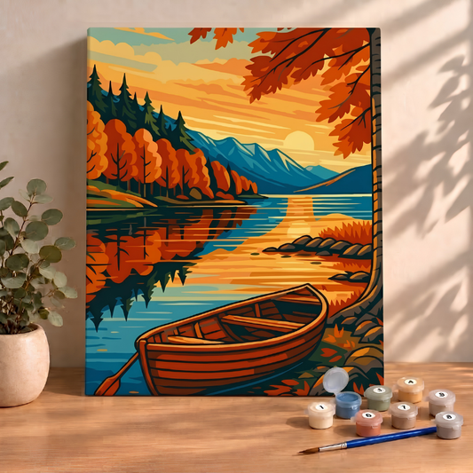 Sayılarla Boyama Ahşap Çerçeveli Kasnaklı Tuval Seti Fırça Boya Dahil Çıtalı 40x50 Cm