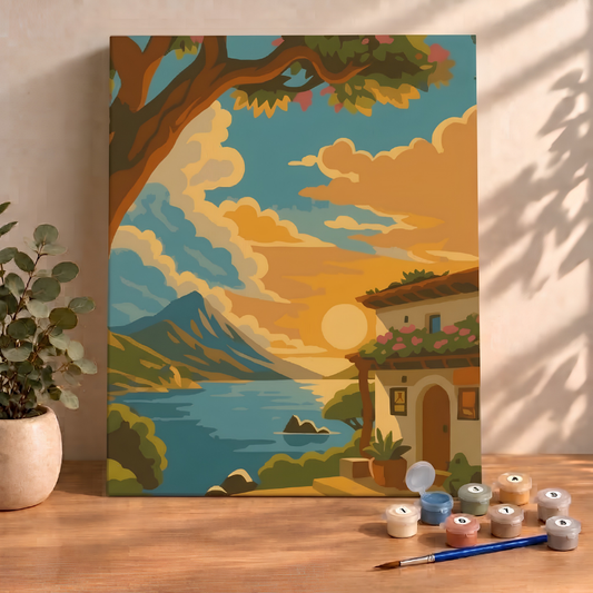 Sayılarla Boyama Ahşap Çerçeveli Kasnaklı Tuval Seti Fırça Boya Dahil Çıtalı 40x50 Cm