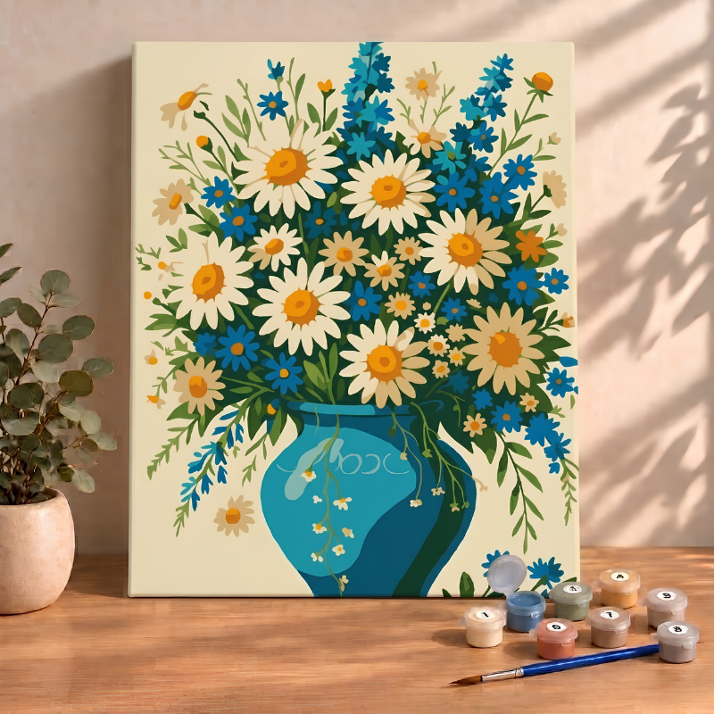 Sayılarla Boyama Ahşap Çerçeveli Kasnaklı Tuval Seti Fırça Boya Dahil Çıtalı 40x50 Cm