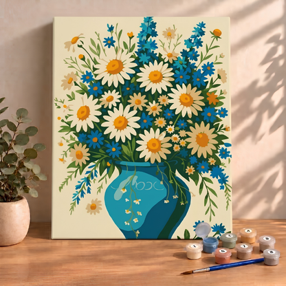 Sayılarla Boyama Ahşap Çerçeveli Kasnaklı Tuval Seti Fırça Boya Dahil Çıtalı 40x50 Cm
