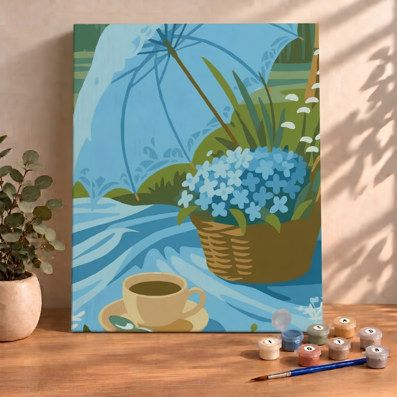 Sayılarla Boyama Ahşap Çerçeveli Kasnaklı Tuval Seti Fırça Boya Dahil Çıtalı 40x50 Cm