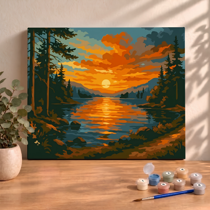 Sayılarla Boyama Seti 40x50 Cm (Çıtalı) Fırça Boya Dahil Numaralı Tuval-EşsizGün Batımı