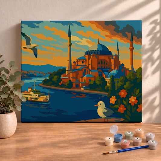 Sayılarla Boyama Seti 40x50 Cm (Çıtalı) Fırça Boya Dahil Numaralı Tuval-Camii