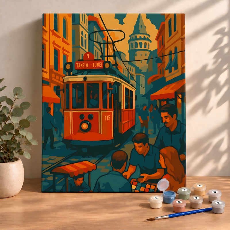 Sayılarla Boyama Seti 40x50 Cm (Çıtalı) Fırça Boya Dahil Numaralı Tuval-Taksim Sokakları