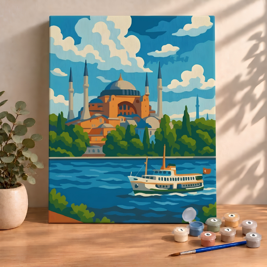 Sayılarla Boyama Seti 40x50 Cm (Çıtalı) Fırça Boya Dahil Numaralı Tuval-Camii Manzara