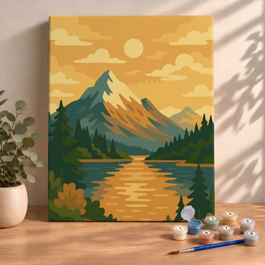 Sayılarla Boyama Seti 40x50 Cm (Çıtalı) Fırça Boya Dahil Numaralı Tuval-Karlı Dağ Manzara