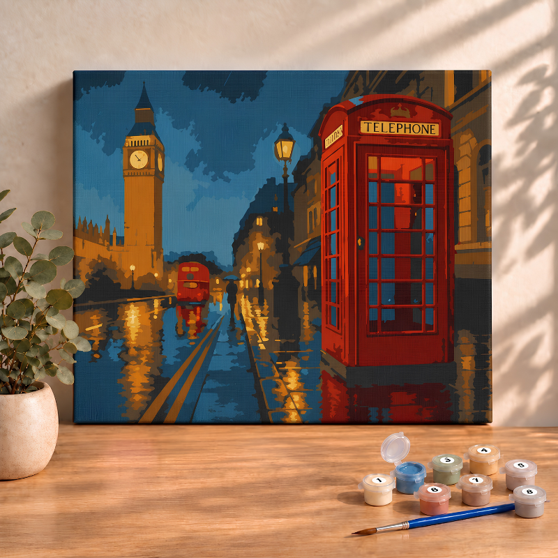 Sayılarla Boyama Seti 40x50 Cm (Çıtalı) Fırça Boya Dahil Numaralı Tuval-Londra Sokakları