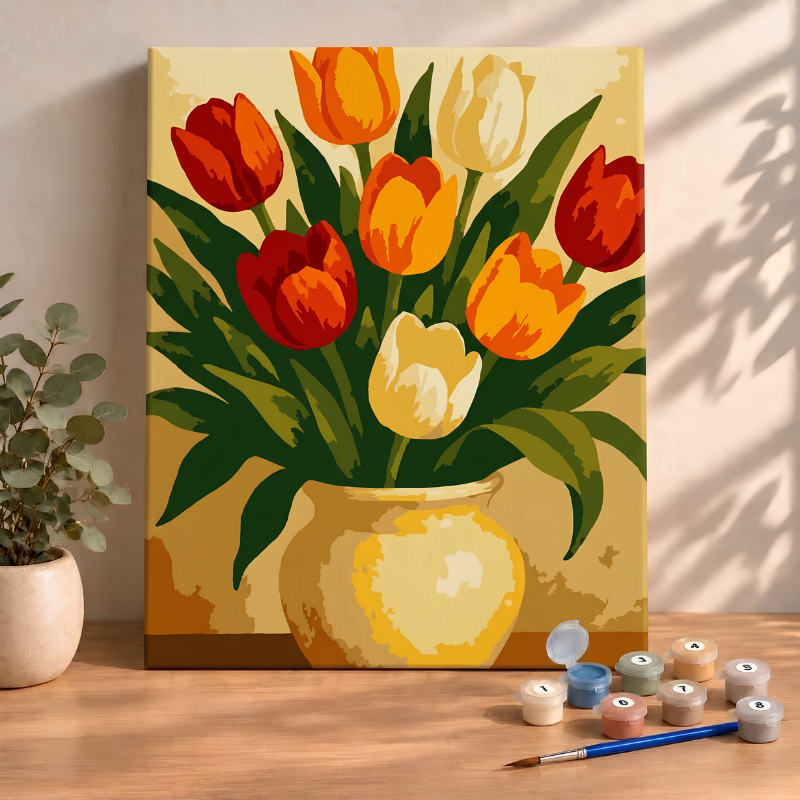 Sayılarla Boyama Seti 40x50 Cm (Çıtalı) Fırça Boya Dahil Numaralı Tuval-Laleler
