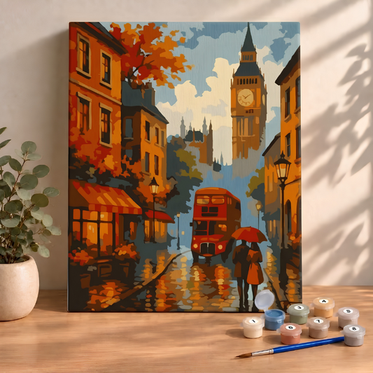 Sayılarla Boyama Seti 40x50 Cm (Çıtalı) Fırça Boya Dahil Numaralı Tuval-Yağmurlu Londra Sokakları