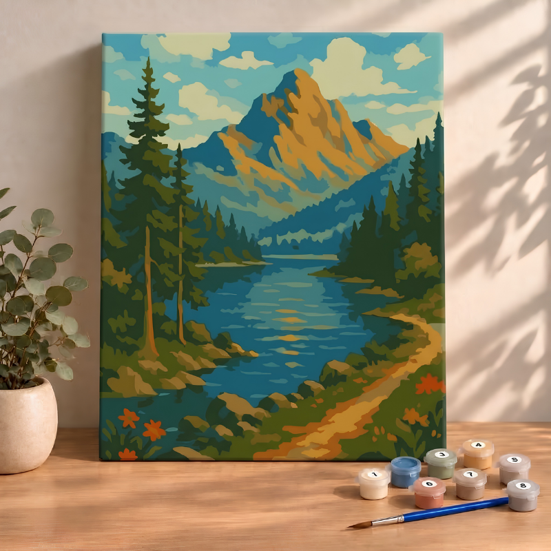 Sayılarla Boyama Seti 40x50 Cm (Çıtalı) Fırça Boya Dahil Numaralı Tuval-Orman Yolu
