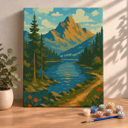 Sayılarla Boyama Seti 40x50 Cm (Çıtalı) Fırça Boya Dahil Numaralı Tuval-Orman Yolu