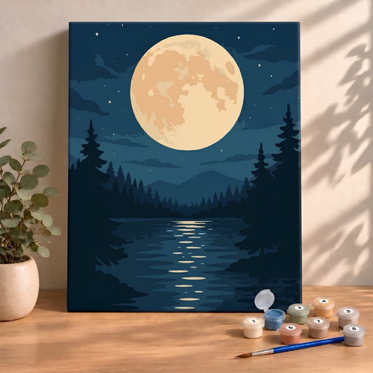 Sayılarla Boyama Seti 40x50 Cm (Çıtalı) Fırça Boya Dahil Numaralı Tuval-Dolunay Gece