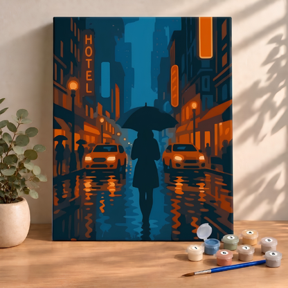 Sayılarla Boyama Seti 40x50 Cm (Çıtalı) Fırça Boya Dahil Numaralı Tuval-Yağmurda Yürüyen Kadın