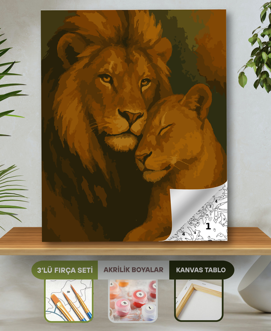 Sayılarla Boyama Seti 40x50 Cm (Çıtalı) Fırça Boya Dahil Numaralı Tuval-Aslan ve Yavrusu 40X50 sayılarla boyama seti ürün görseli