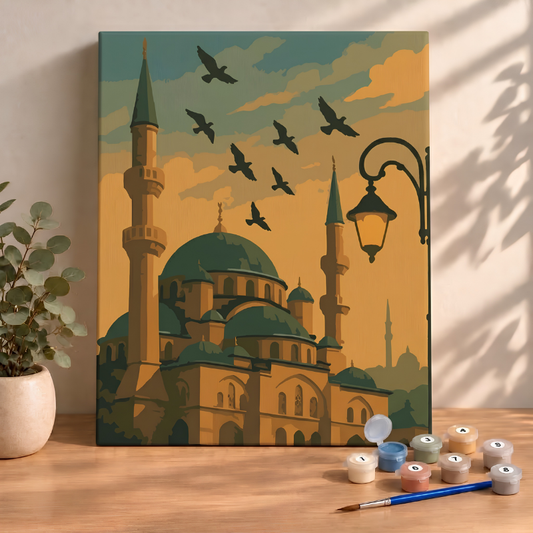 Sayılarla Boyama Seti 40x50 Cm (Çıtalı) Fırça Boya Dahil Numaralı Tuval-Camii Huzur