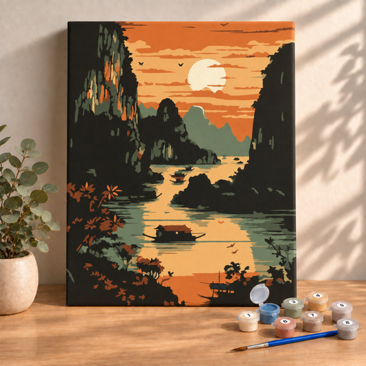 Sayılarla Boyama Ahşap Çerçeveli Kasnaklı Tuval Seti Fırça Boya Dahil Çıtalı 40x50 Cm