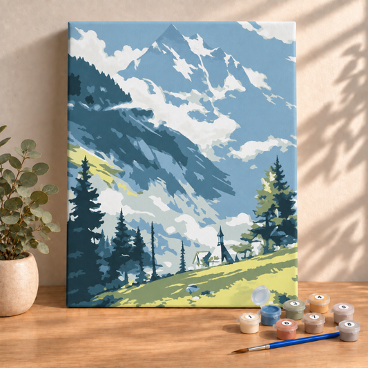 Sayılarla Boyama Ahşap Çerçeveli Kasnaklı Tuval Seti Fırça Boya Dahil Çıtalı 40x50 Cm