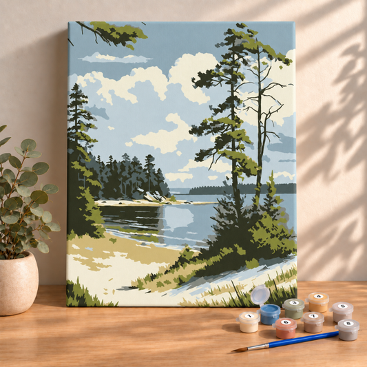 Sayılarla Boyama Ahşap Çerçeveli Kasnaklı Tuval Seti Fırça Boya Dahil Çıtalı 40x50 Cm