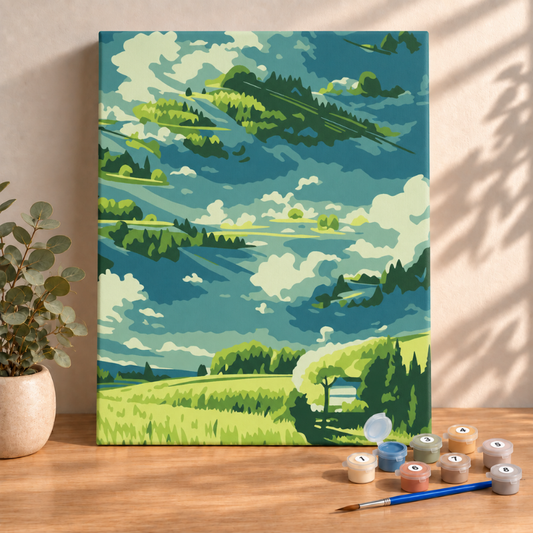 Sayılarla Boyama Ahşap Çerçeveli Kasnaklı Tuval Seti Fırça Boya Dahil Çıtalı 40x50 Cm