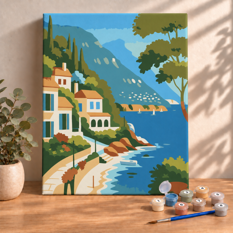 Sayılarla Boyama Ahşap Çerçeveli Kasnaklı Tuval Seti Fırça Boya Dahil Çıtalı 40x50 Cm