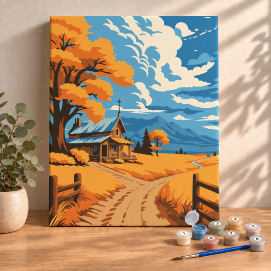 Sayılarla Boyama Ahşap Çerçeveli Kasnaklı Tuval Seti Fırça Boya Dahil Çıtalı 40x50 Cm