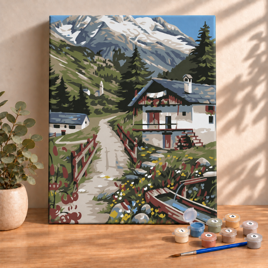 Sayılarla Boyama Ahşap Çerçeveli Kasnaklı Tuval Seti Fırça Boya Dahil Çıtalı 40x50 Cm