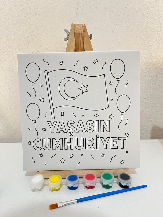 29 Ekim Cumhuriyet Bayramı Temalı 20x20 Boyama Seti,Şovaleli – Türk Bayrağı Desenli Çocuk Aktivite Kanvas