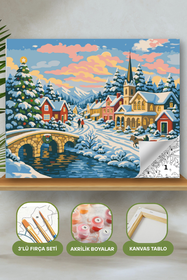 Yılbaşı Hediyelik Tablo Noel 2026 Sayılarla Boyama Seti Boya Fırça Dahil Tablo