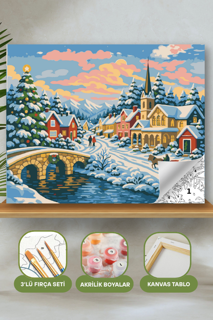 Yılbaşı Hediyelik Tablo Noel 2026 Sayılarla Boyama Seti Boya Fırça Dahil Tablo