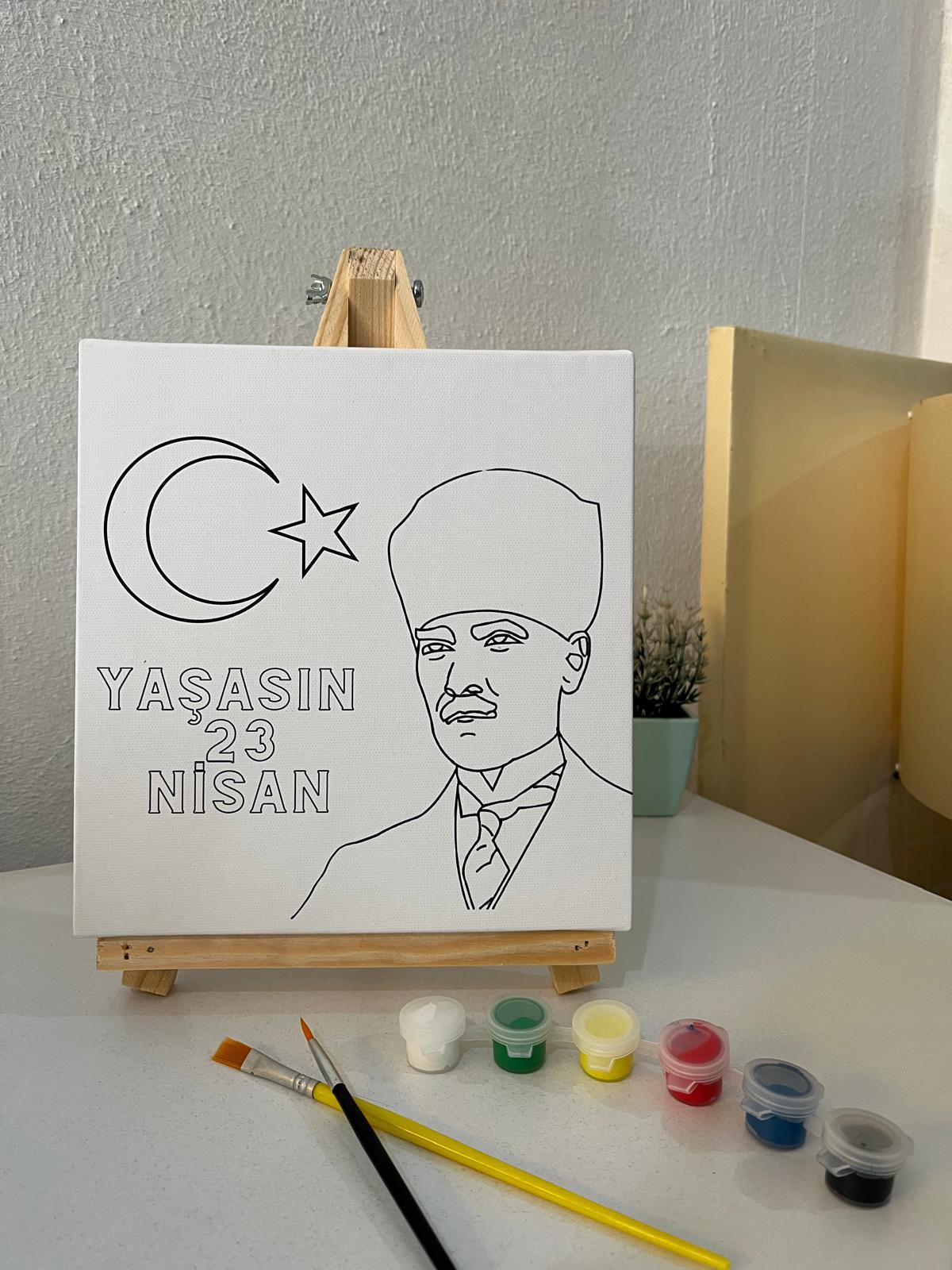 23 Nisan Atatürk Temalı Boyama Seti - 20x20 Tuval ve Boya Seti Dahil