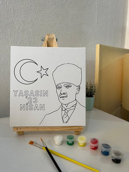 23 Nisan Atatürk Temalı Boyama Seti - 20x20 Tuval ve Boya Seti Dahil
