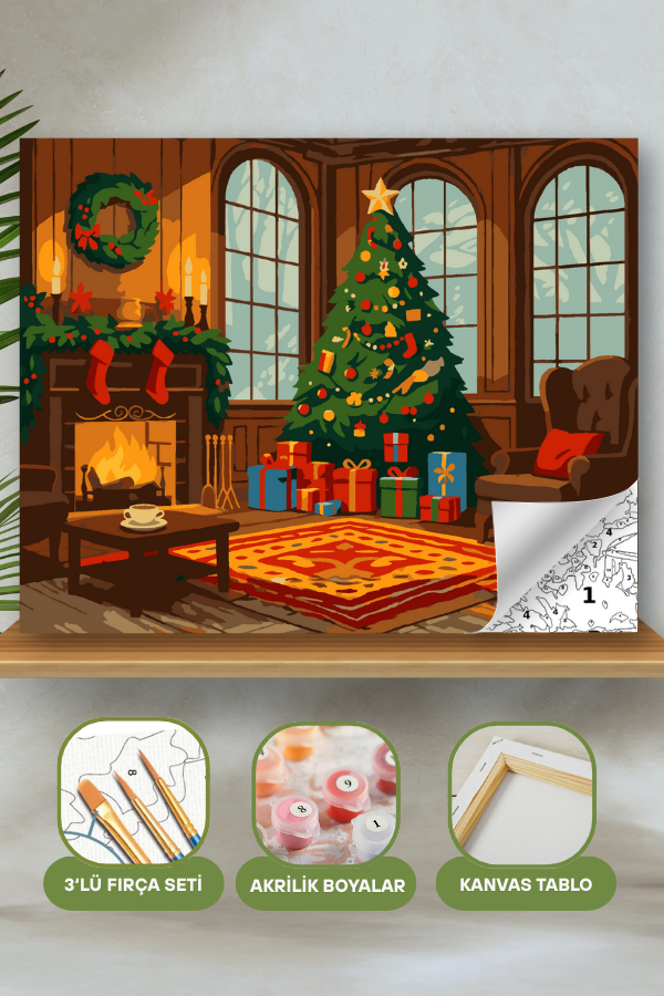 Yılbaşı Hediyelik Tablo Noel 2026 Sayılarla Boyama Seti Boya Fırça Dahil Tablo