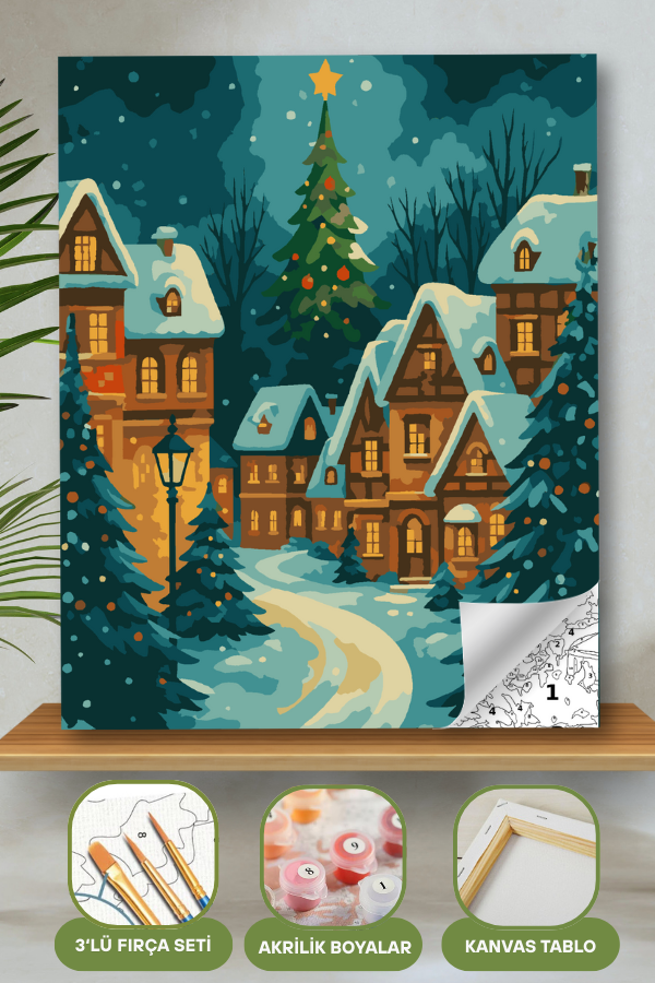 Yılbaşı Hediyelik Tablo Noel 2026 Sayılarla Boyama Seti Boya Fırça Dahil Tablo