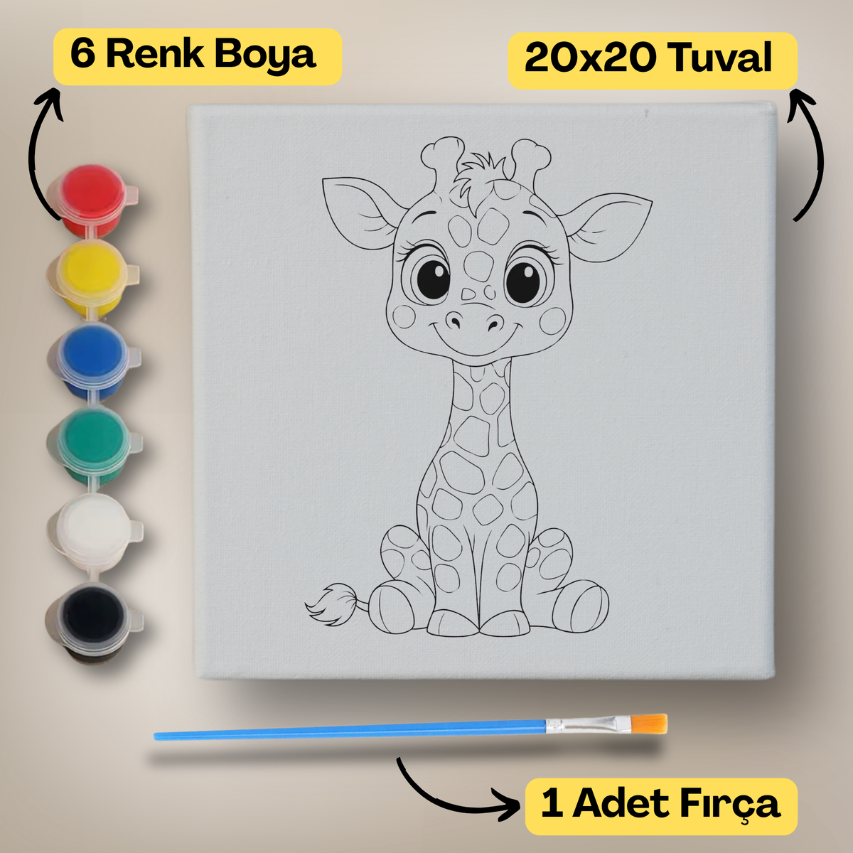 20x20 Çocuklar İçin Boyama Tuvali Seti – 6 Renk Boya + Fırça Dahil - a7 ürün görseli