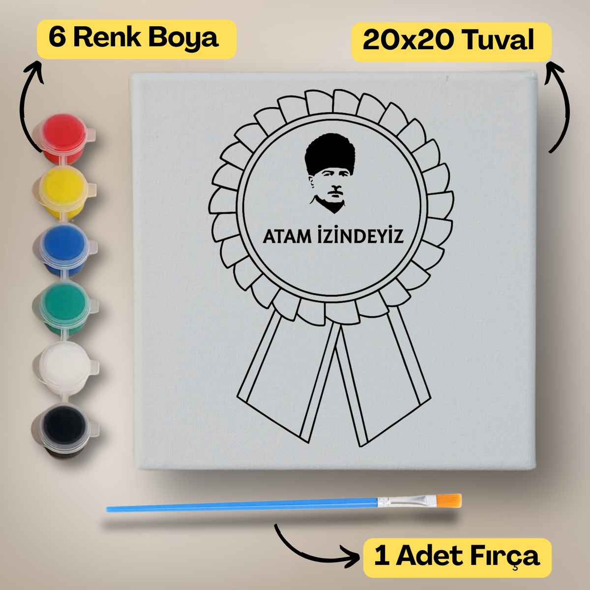 20x20 Çocuklar İçin Boyama Tuvali Seti – 6 Renk Boya + Fırça Dahil - c-1 ürün görseli