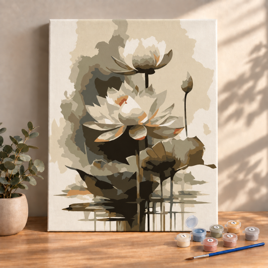Sayılarla Boyama Seti Lotus Çiçeği 40x50 Cm Kasnaklı Tablo Seti Fırça Boya Dahil 40x50