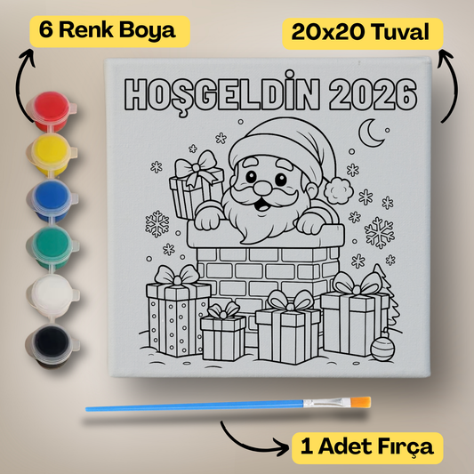 20x20 Çocuklar İçin Boyama Tuvali Seti – 6 Renk Boya + Fırça Dahil - noel-2 ürün görseli